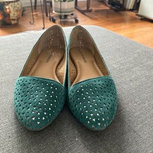 Lucky Brand green suede pointy toe flats
